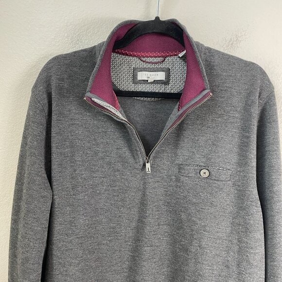 Ted Baker Mens XXL Gray 1/4 Zip Pullover Sweatshirt Long Sleeve Top - Picture 9 of 12